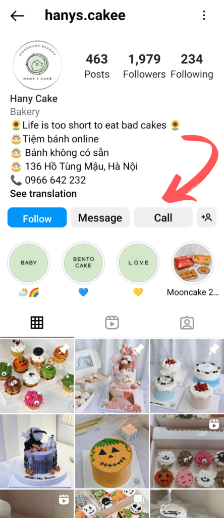 Instagram bio idea 5: Chia sẻ thông tin liên hệ giúp người dùng dễ dàng liên hệ với doanh nghiệp